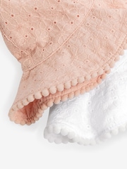 White/Pink Baby Broderie Wide Brim Hats 2 Pack (0mths-2yrs) - Image 4 of 6