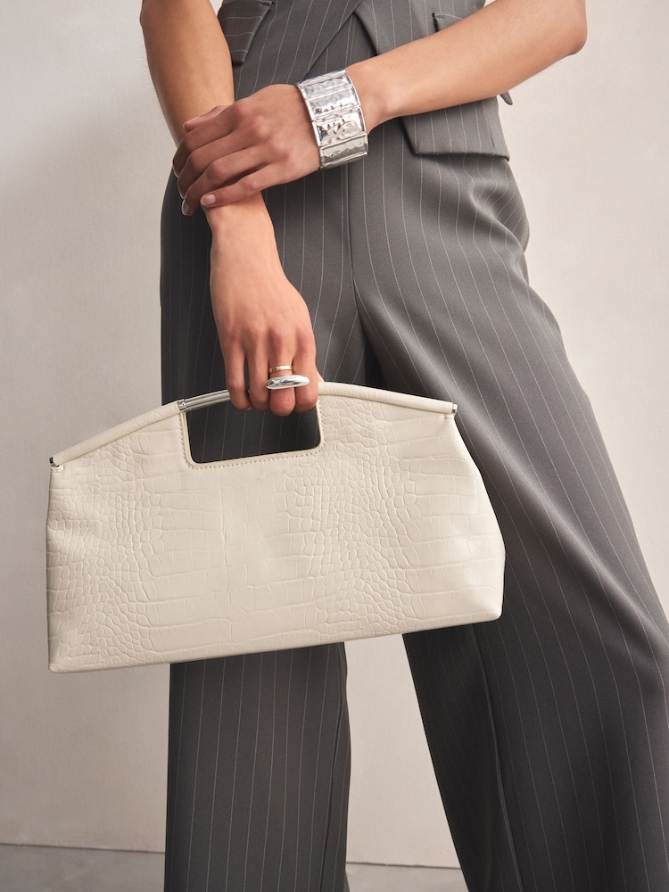 Nude Metal Handle Clutch Bag - Image 1 of 8