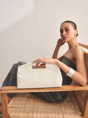 Nude Metal Handle Clutch Bag - Image 3 of 8