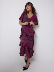 SCAMP & DUDE Grey Leopard Ray Midi Dress With Ruffle Detail - Image 2 of 6