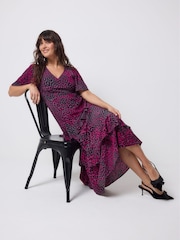 SCAMP & DUDE Grey Leopard Ray Midi Dress With Ruffle Detail - Image 3 of 6