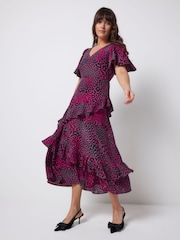 SCAMP & DUDE Grey Leopard Ray Midi Dress With Ruffle Detail - Image 4 of 6