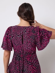 SCAMP & DUDE Grey Leopard Ray Midi Dress With Ruffle Detail - Image 6 of 6