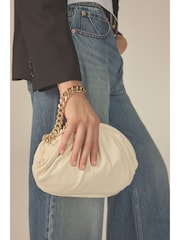 White Leather Snap Clutch Bag - Image 1 of 8