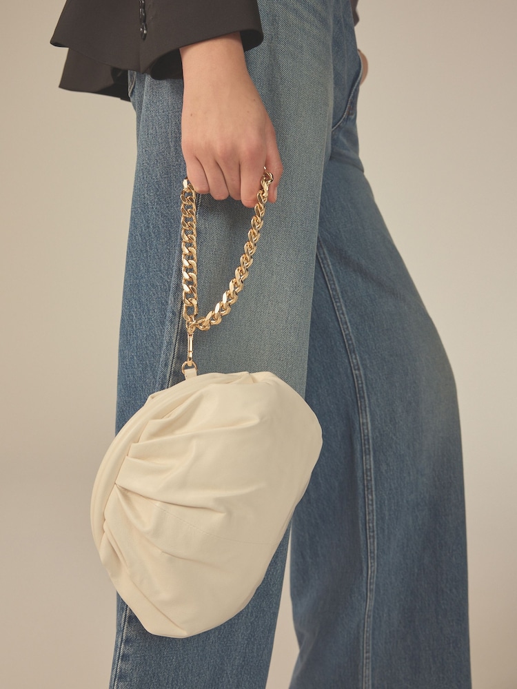 White Leather Snap Clutch Bag - Image 2 of 8