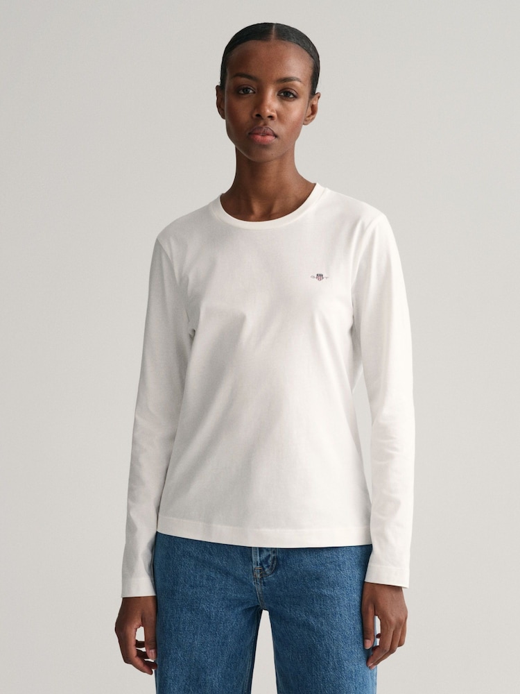 GANT White Original Shield Long Sleeve 100% Cotton T-Shirt - Image 1 of 6