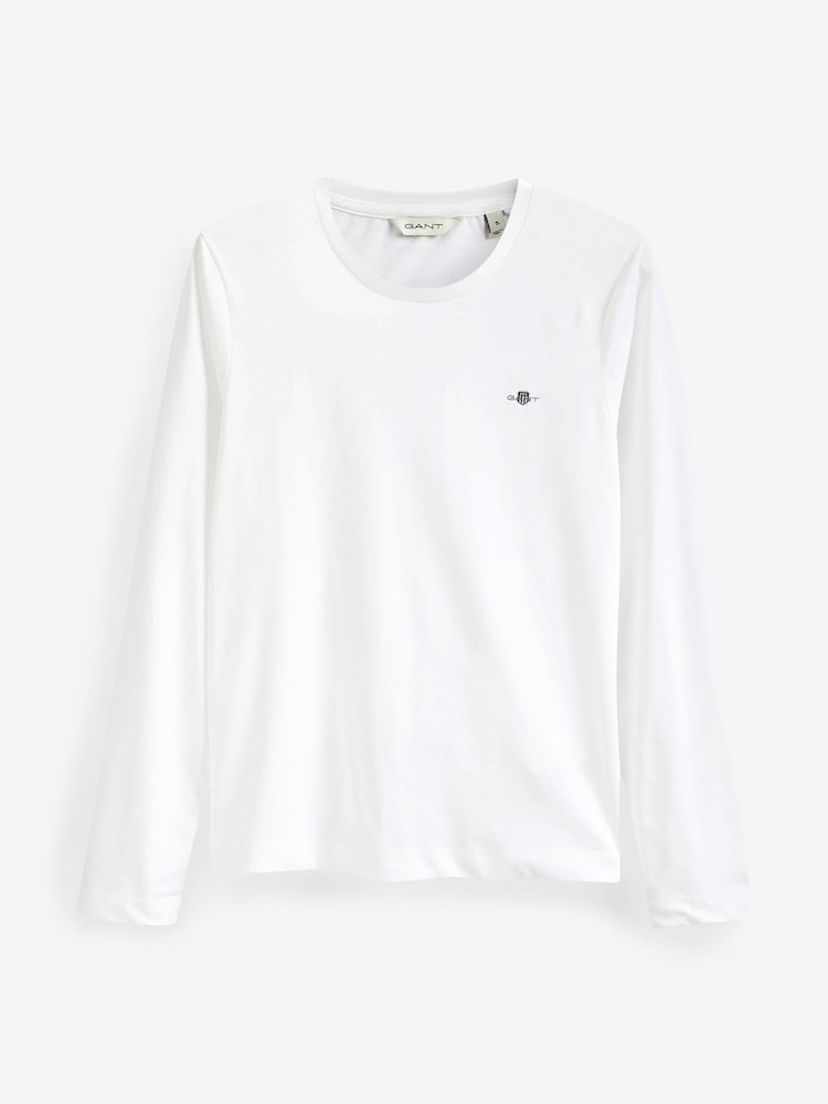 GANT White Original Shield Long Sleeve 100% Cotton T-Shirt - Image 6 of 6