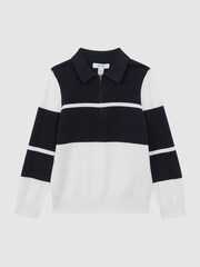 Reiss Navy/White Tokyo Junior Slim Fit Half-Zip Long Sleeve Polo Shirt - Image 2 of 6