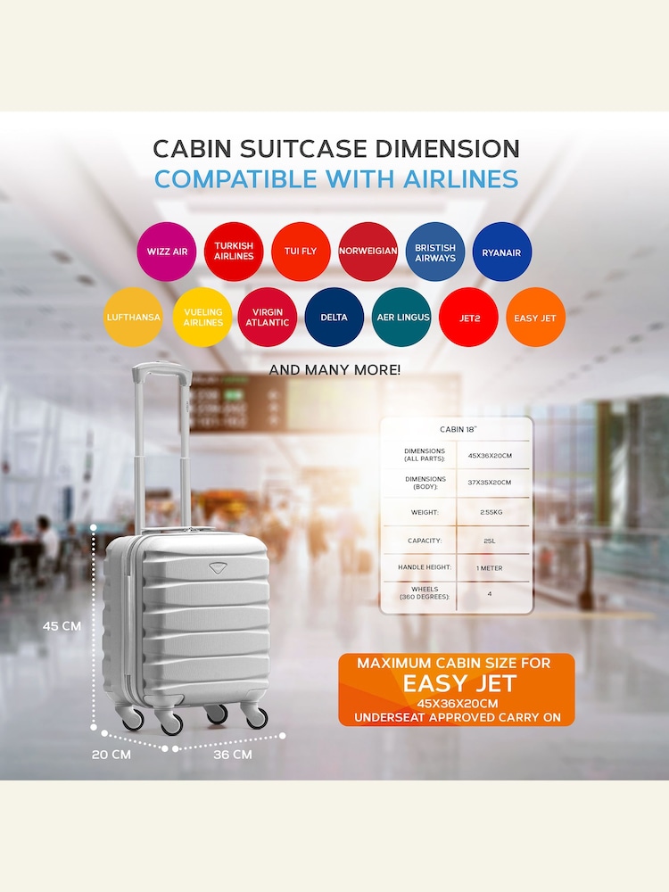 Flight Knight 45x36x20cm EasyJet Underseat 4 Wheel ABS Hard Case Cabin Carry On Hand Luggage - Image 3 of 7