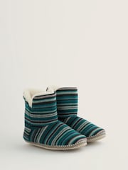Seasalt Cornwall Teal Green Striped Print Snooze Slipper Booties Slippers - Image 1 of 2