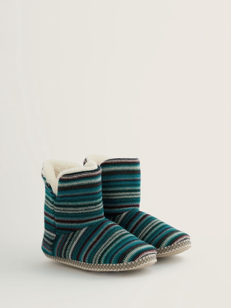 Seasalt Cornwall Teal Green Striped Print Snooze Slipper Booties Slippers - Image 1 of 2