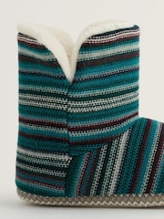 Seasalt Cornwall Teal Green Striped Print Snooze Slipper Booties Slippers - Image 2 of 2