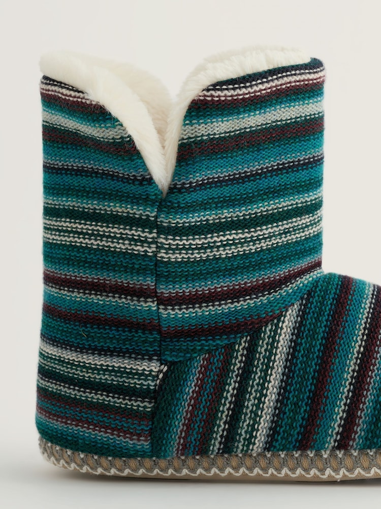 Seasalt Cornwall Teal Green Striped Print Snooze Slipper Booties Slippers - Image 2 of 2
