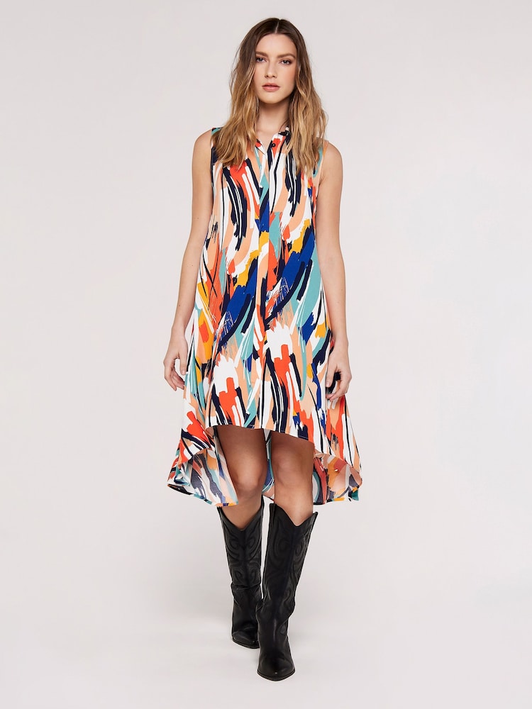 Apricot Blue/Orange High Low Shirt Sleeveless Dress - Image 1 of 4