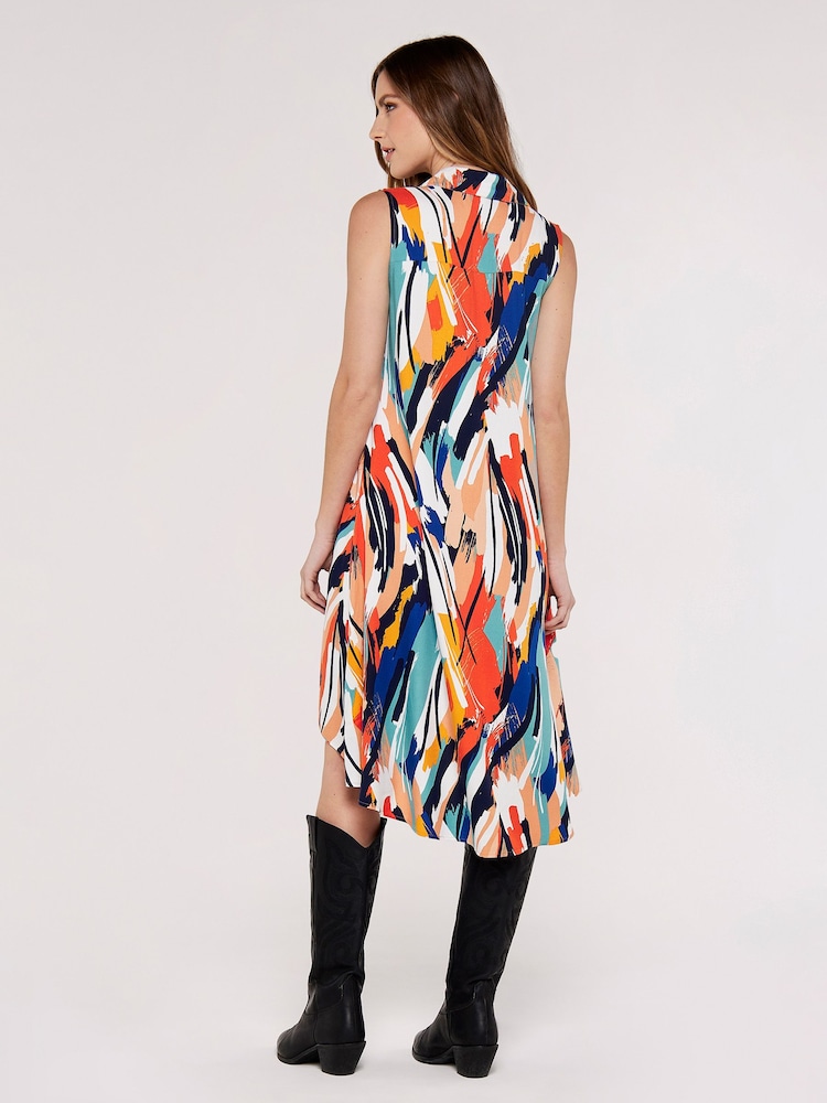 Apricot Blue/Orange High Low Shirt Sleeveless Dress - Image 2 of 4