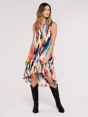 Apricot Blue/Orange High Low Shirt Sleeveless Dress - Image 3 of 4