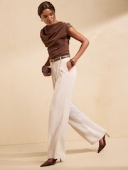 Friends Like These Chocolate Brown Button Shoulder Cowl Neck Top - Image 3 of 5