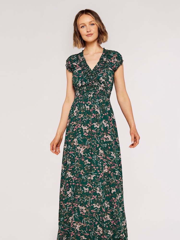 Apricot Green Multi Ditsy Botanical Floral Maxi Dress - Image 1 of 4