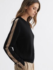 Reiss Black/Camel Agnes Wool Blend Hoodie - Image 1 of 5