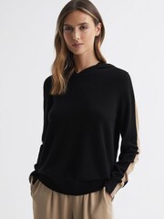 Reiss Black/Camel Agnes Wool Blend Hoodie - Image 3 of 5