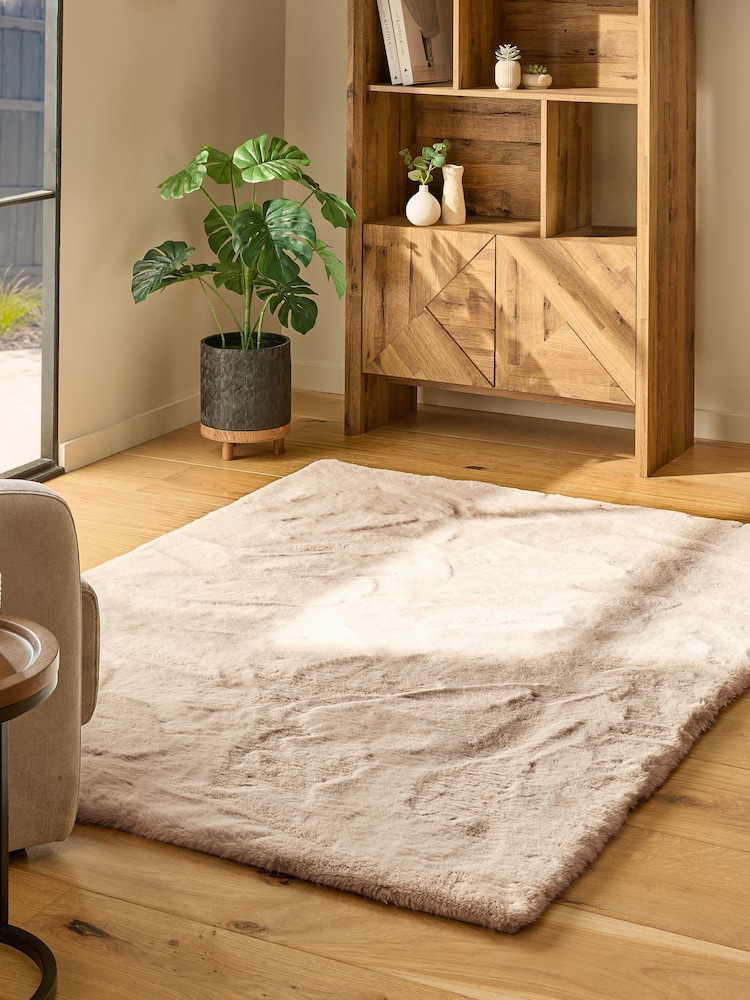 Light Natural Plush Faux Fur Rug - Image 1 of 6