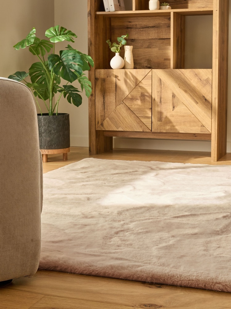 Light Natural Plush Faux Fur Rug - Image 2 of 6