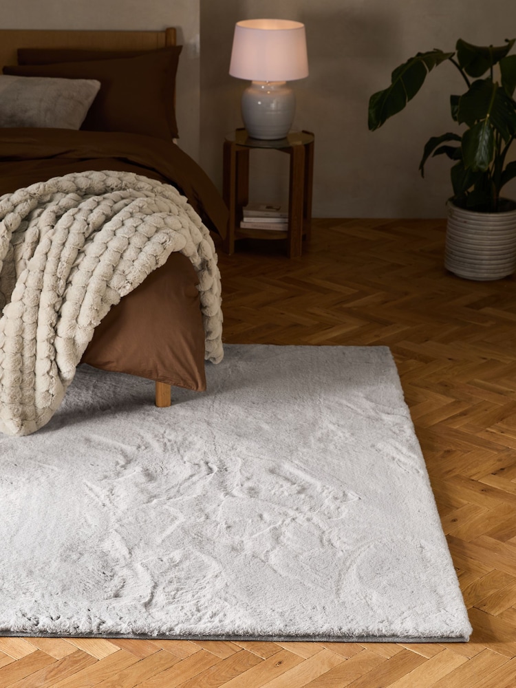 Light Grey Plush Faux Fur Rug - Image 1 of 6