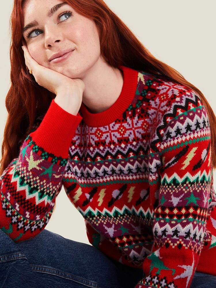 Accessorize Red Christmas Dinosaur Knit Jumper - Image 2 of 3
