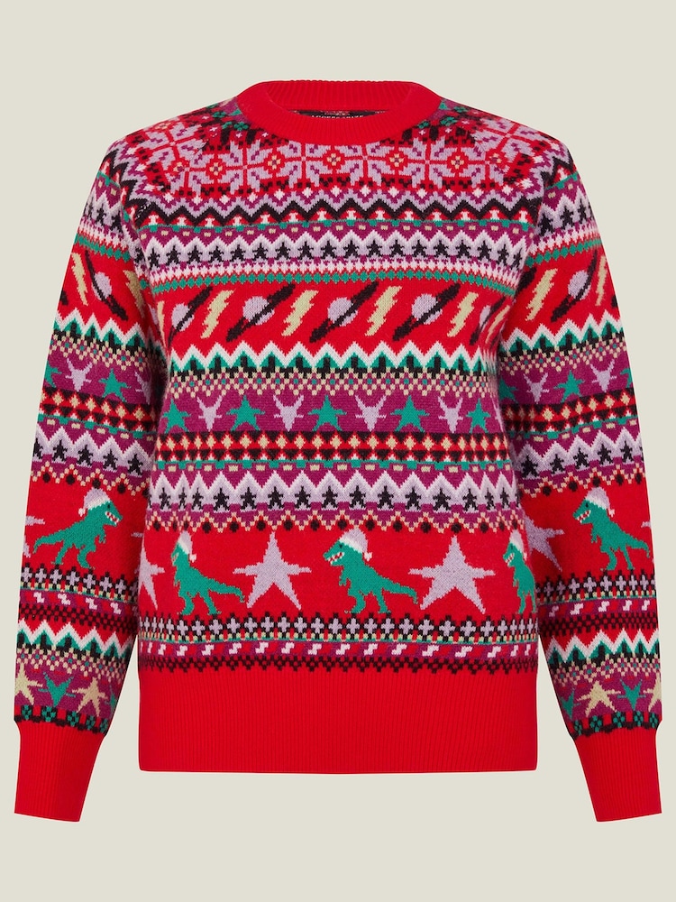 Accessorize Red Christmas Dinosaur Knit Jumper - Image 3 of 3