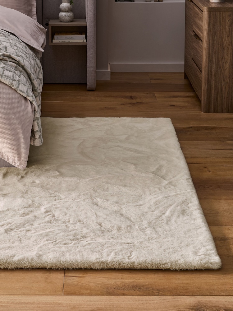 Ivory Plush Faux Fur Rug - Image 1 of 12