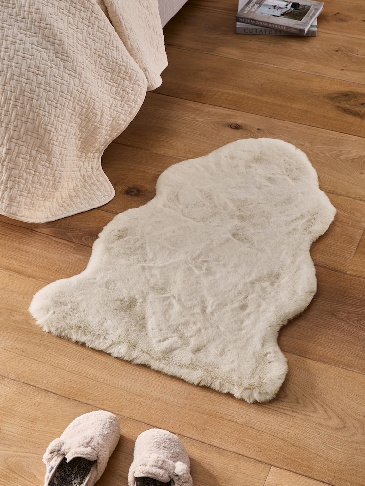 Ivory Plush Faux Fur Rug - Image 2 of 12
