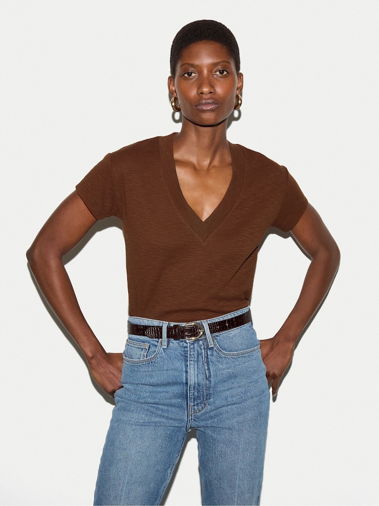 Jigsaw Brown Cotton Luxe V Neck Baby T-Shirt - Image 1 of 4