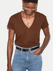 Jigsaw Brown Cotton Luxe V Neck Baby T-Shirt - Image 3 of 4