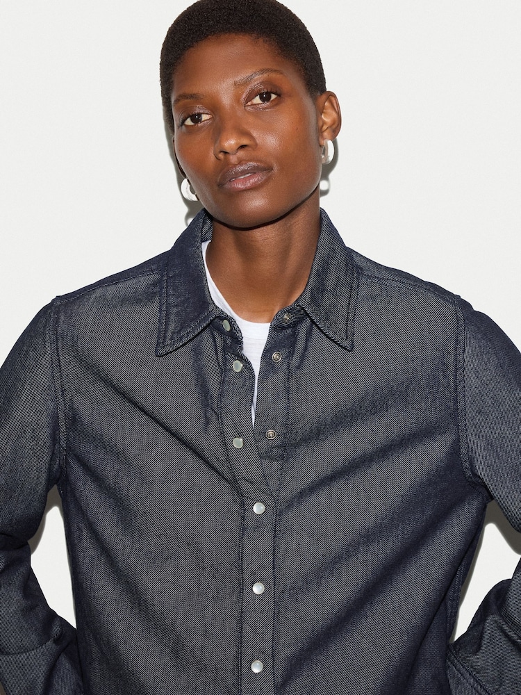 Jigsaw Blue Washed Denim Button Down Shirt - Image 2 of 4 Jigsaw Blue Washed Denim Button Down Shirt - Image 2 of 4