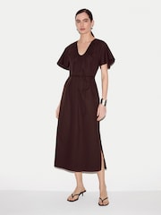 Jigsaw Brown Cotton Lyocell U Neck Dress - Image 1 of 5