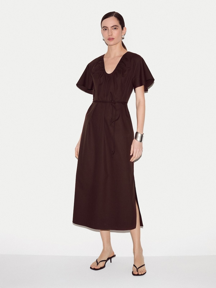 Jigsaw Brown Cotton Lyocell U Neck Dress - Image 1 of 5