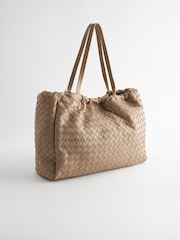 Taupe Brown Weave Shoulder Bag With Orb Keyring - Image 2 of 5