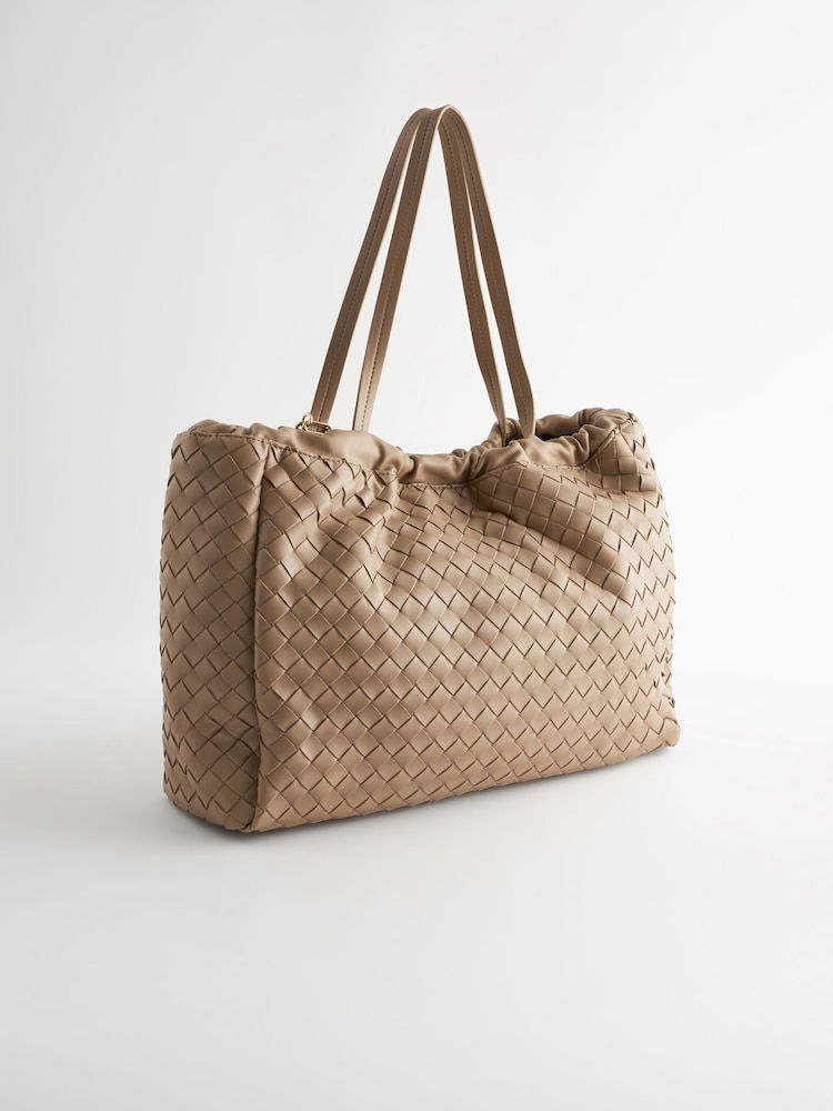 Taupe Brown Weave Shoulder Bag With Orb Keyring - Image 2 of 5