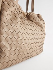 Taupe Brown Weave Shoulder Bag With Orb Keyring - Image 4 of 5