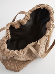 Taupe Brown Weave Shoulder Bag With Orb Keyring - Image 5 of 5