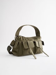 Khakigrün - Utility-Schultertasche aus Satin - Bild 4 von 8