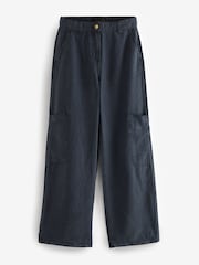 Navy Blue TENCEL™ Linen Blend Cargo Wide Leg Trousers - Image 5 of 6