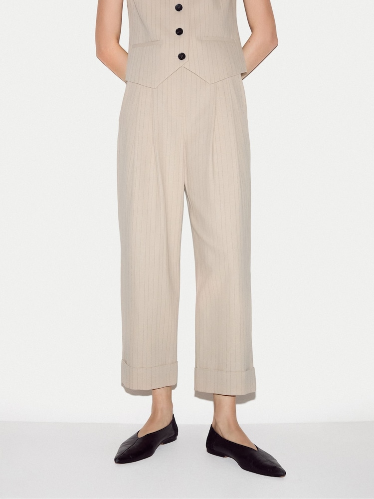 Jigsaw Cream Linen Cotton Stripe Trousers - Image 1 of 4