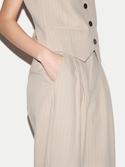 Jigsaw Cream Linen Cotton Stripe Trousers - Image 2 of 4