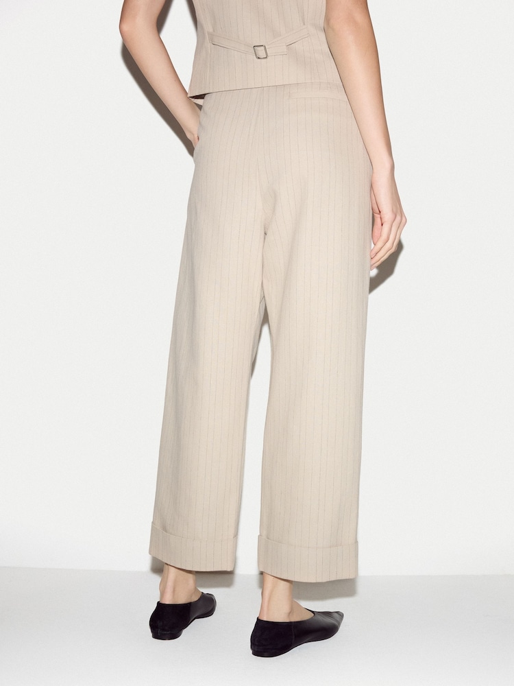 Jigsaw Cream Linen Cotton Stripe Trousers - Image 4 of 4