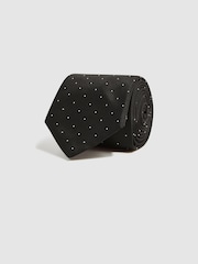 Reiss Black Liam Polka Dot Silk Tie - Image 3 of 5