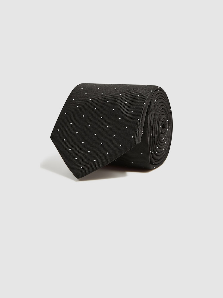 Reiss Black Liam Polka Dot Silk Tie - Image 3 of 5