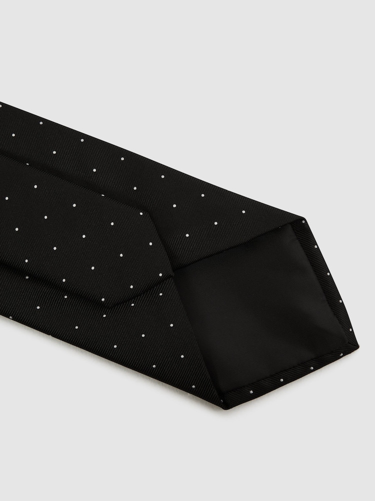 Reiss Black Liam Polka Dot Silk Tie - Image 4 of 5