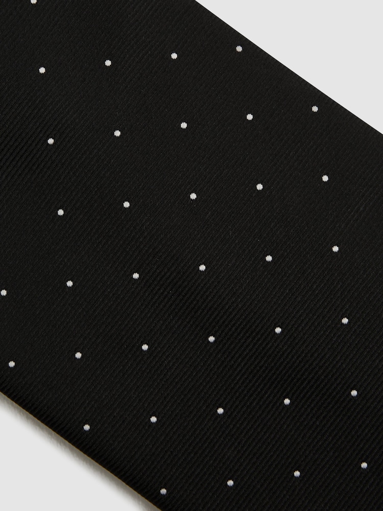 Reiss Black Liam Polka Dot Silk Tie - Image 5 of 5