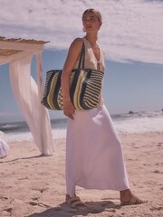 Lime Green Straw Lime Stripe Shopper Bag - Image 2 of 8